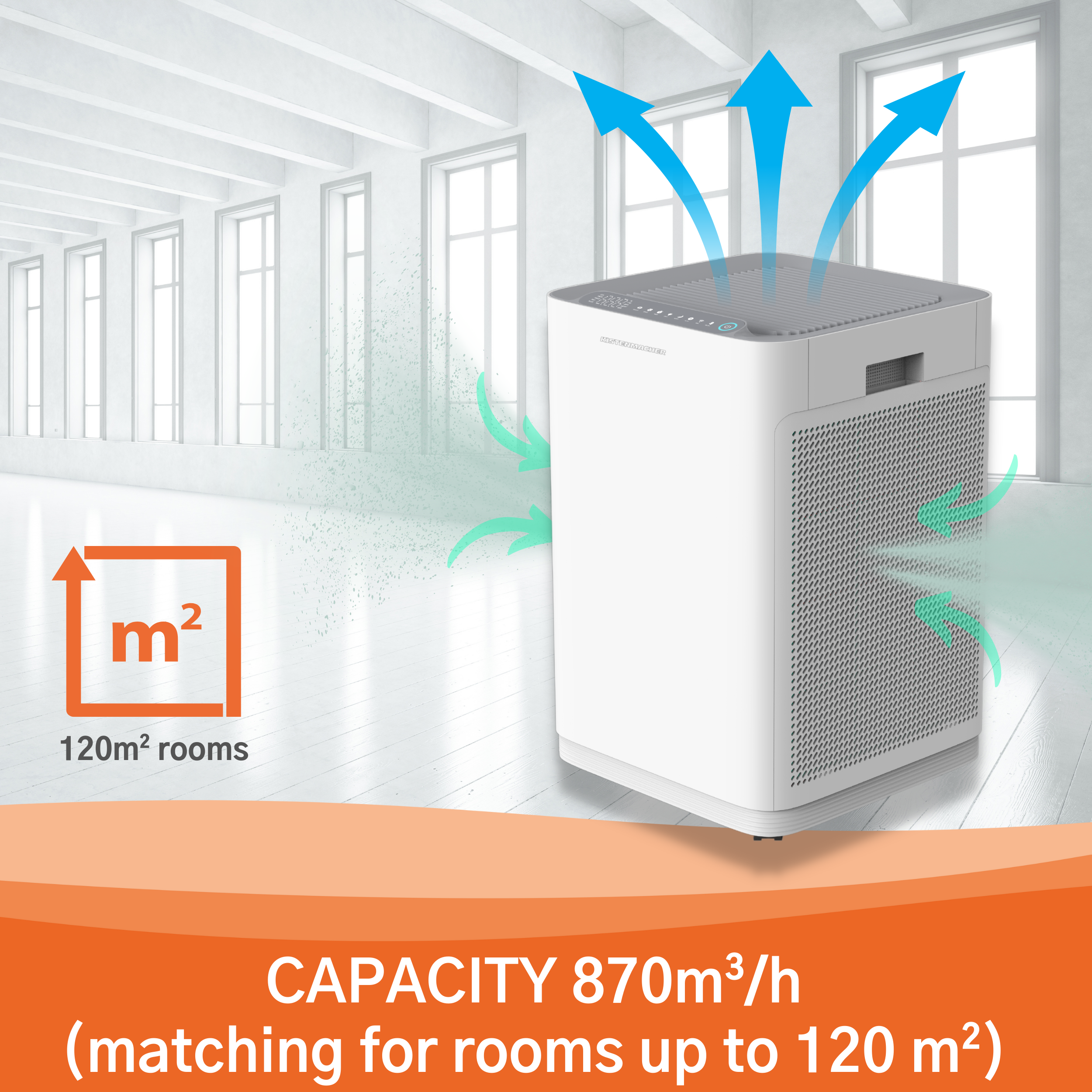 EGK AP80 Air Purifier with transport wheels for large rooms (870 m³/h)